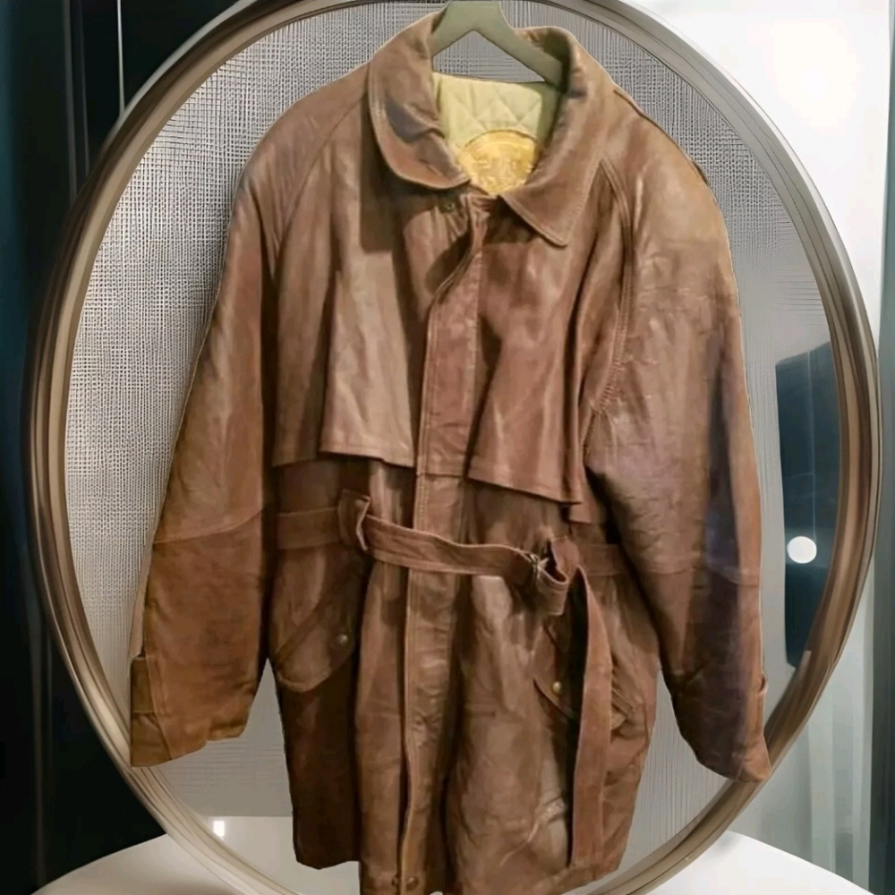 Laurence Roy Sheepskin Leather Coat Mens Jacket Vintage Brown 3/4